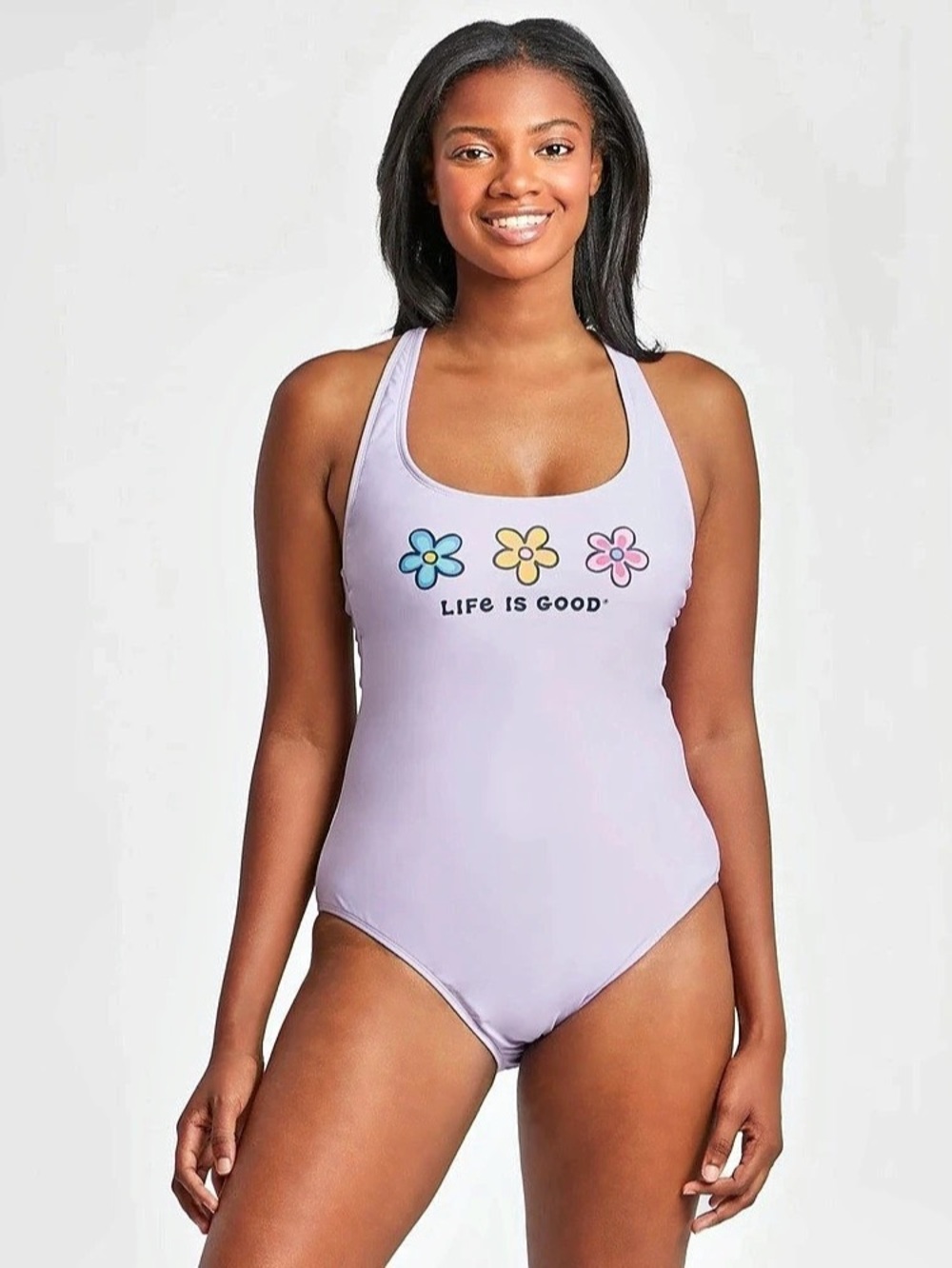 Life Is Good Daisy Flowers One-Piece Swimsuit Purple